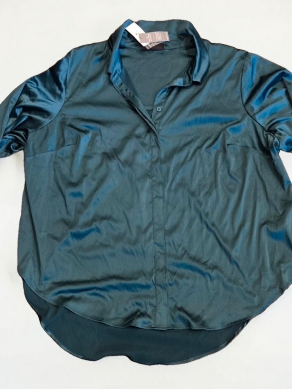NWT Lane Bryant No-Peek Button Front Blouse Size 24 Dark Teal Plus Size